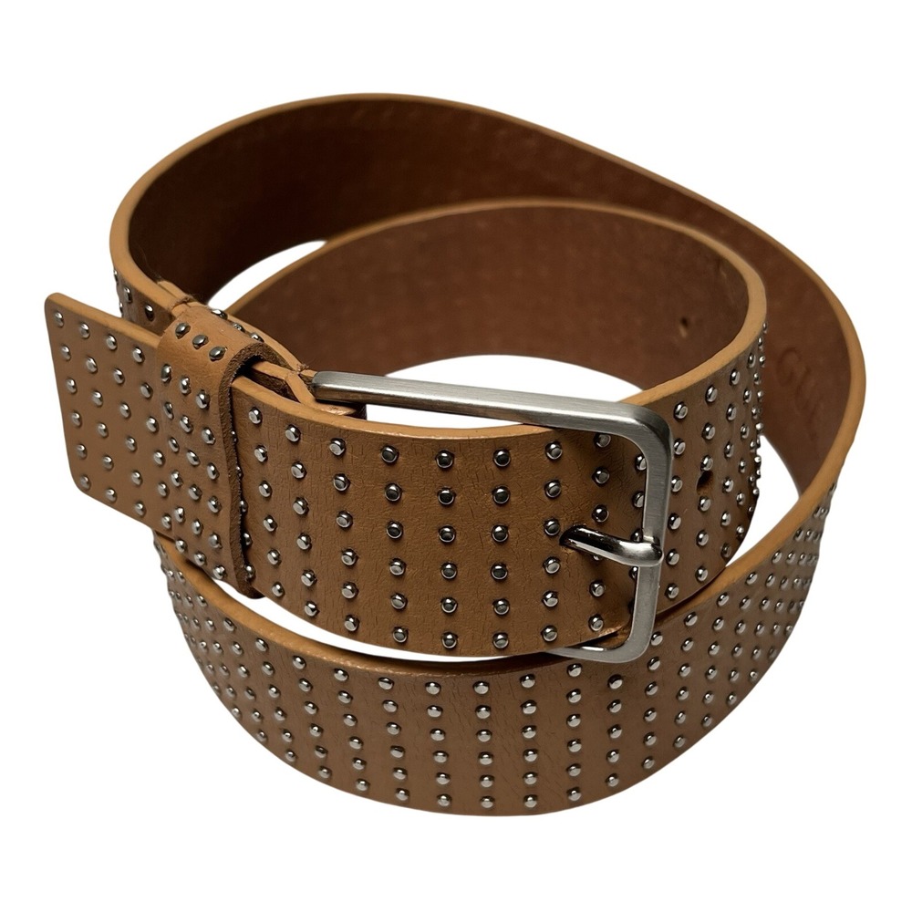 Guess Women's Brown Italian Full Grain Leather‎ Studded Belt Sz Small 35"